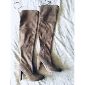 Faux Suede Taupe Over the knee Boots